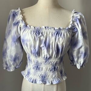 Levi's Lavender & White Floral Print Off Shoulder Puff Short Sleeve Crop Top